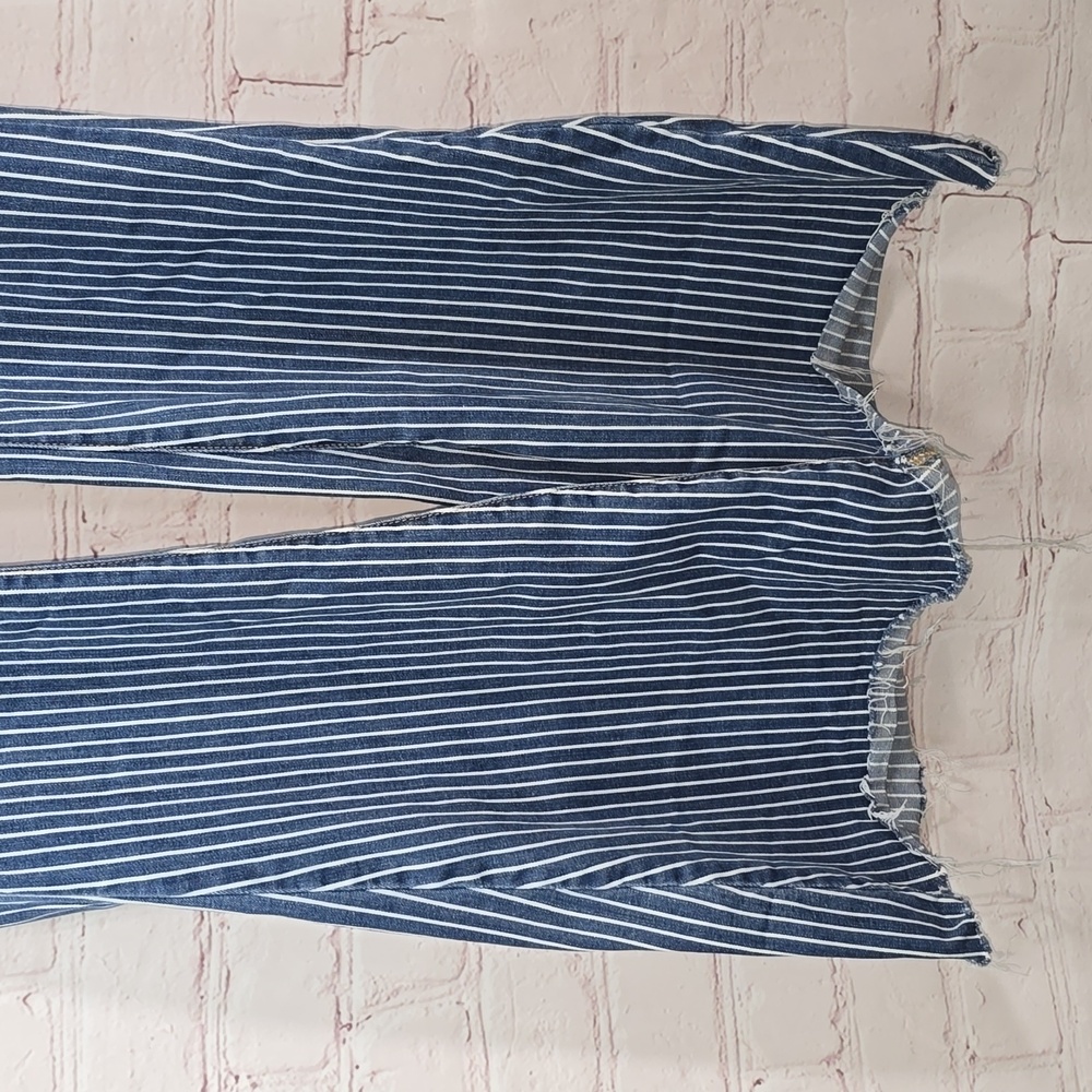 Judy Blue Blue & White Striped Super Flare Raw Hem Jeans Womens Size 16W - Picture 5 of 16